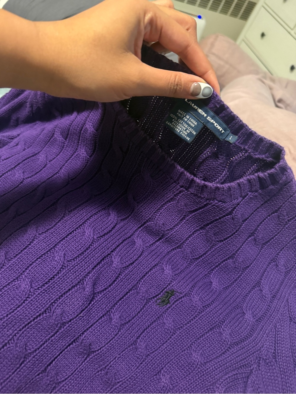 Ralph Lauren Purple Cable-Knit Crewneck Sweater